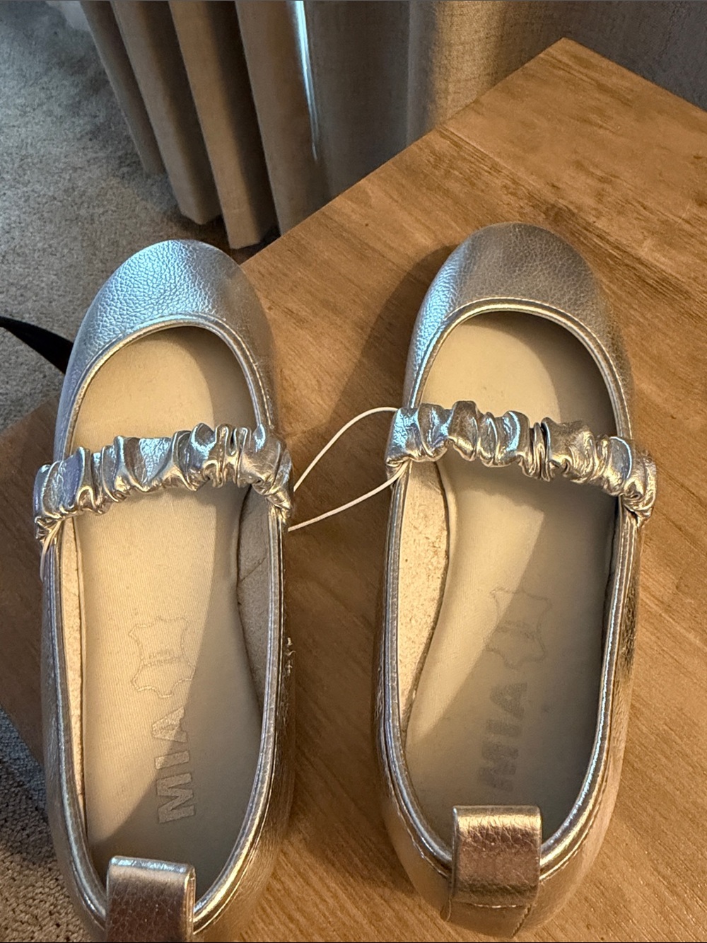MIA Metallic Silver Girls Ruched Strap Ballet Flats